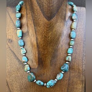 Sterling Silver Turquoise Nuggets Multi Stone Bead Necklace. 18 inch